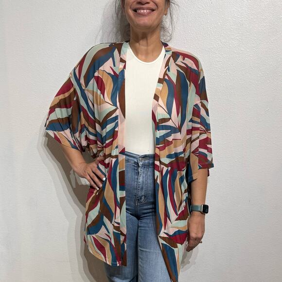 Lane Bryant Veronica Palm Classic Open-Front Mesh Kimono Sz 26/28 NWT - Picture 1 of 12